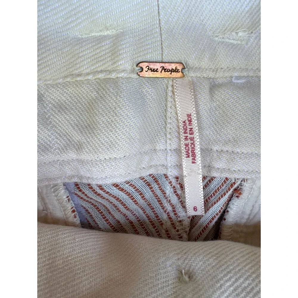 Free People Striped Cotton High Waist Tie Belt Pants OB799935 Cream Red Size 6